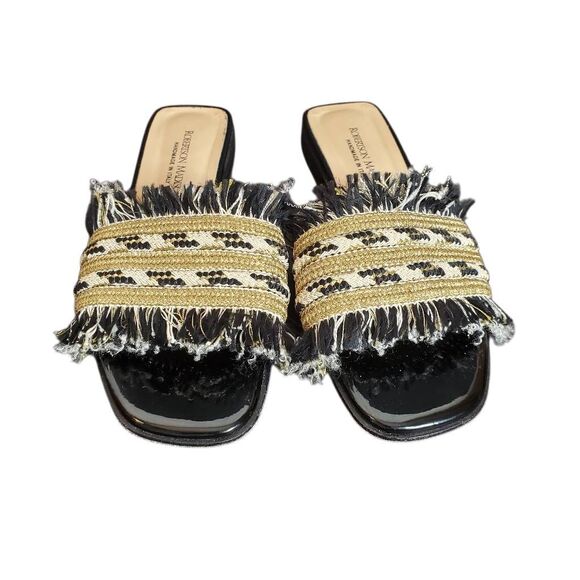 Robertson Madison Handcrafted Fringe Chrissie Slide Sandal Corda Nero Size 10/US